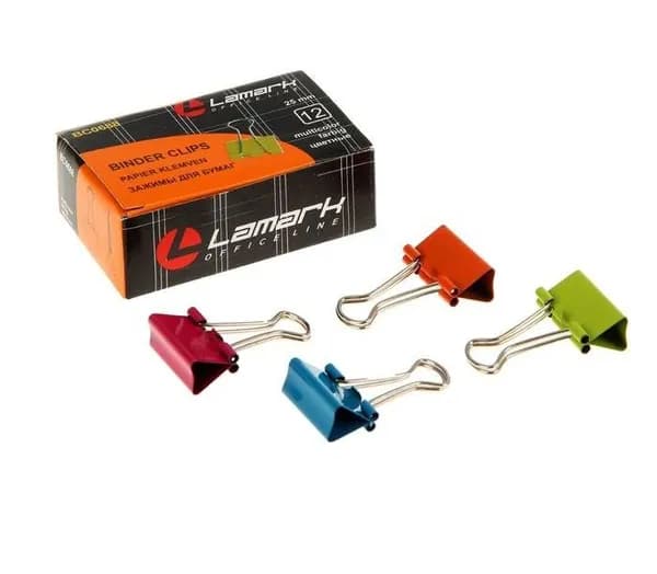 Зажимы для бумаг 32мм LAMARK, 12шт., до 140л., цветные, НЕОН Артикул: BC0689