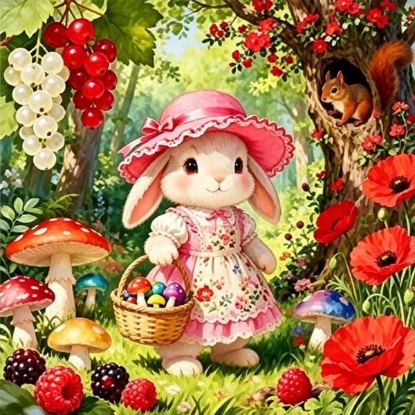 Крестиковый набор Rabbit and Poppy с мотивом мака и кролика на хлопковой канве 14CT