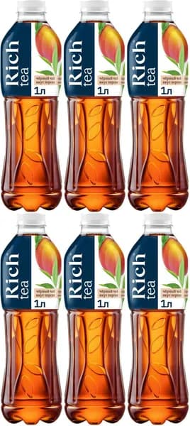 Холодный чай Rich черный с персиком, комплект: 6 бутылок по 1 л