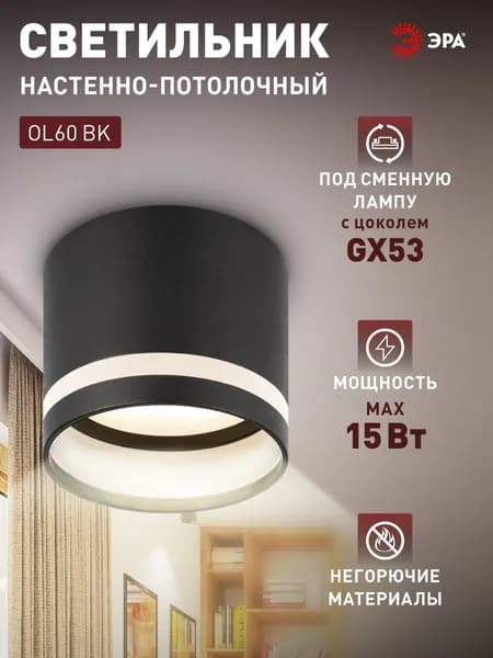 Светильник потолочный накладной точечный ЭРА OL60 TAURUS для натяжных потолков на кухню в детскую в спальню GX53