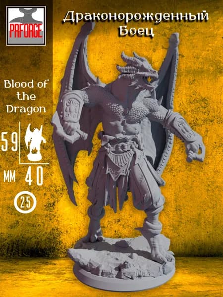 Боец Драконорожденный миниатюра героя для ДнД настольных игр и Pathfinder. Монах воин дракон