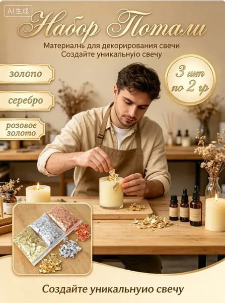 Набор потали в хлопьях золото/серебро/розовое золото 3 штуки по 2 г