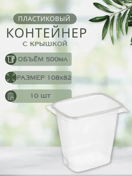 Одноразовый контейнер с крышкой 500мл 10 шт 108x82