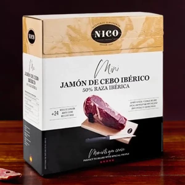 Хамон ИБЕРИКО Nico, подарочный НАБОР: хамонера, нож, 1кг