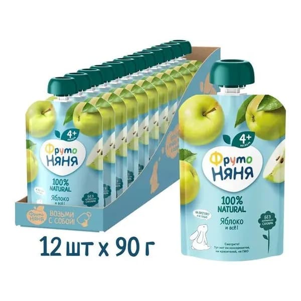 Пюре фруктовое ФрутоНяня с 4 месяцев, из яблок, 90г x 12шт (43000232)