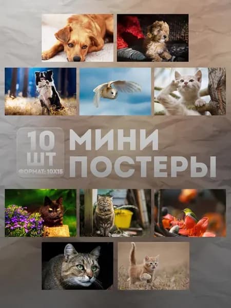 Мини постеры (набор) «Животные» 10 шт