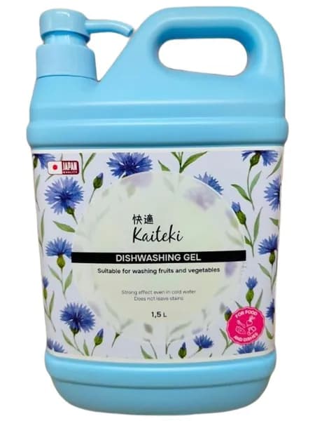 Kaiteki Dishwashing Gel Sweet Comflower Средство для мытья посуды, овощей и фруктов Эко Васильки, 1,5 л