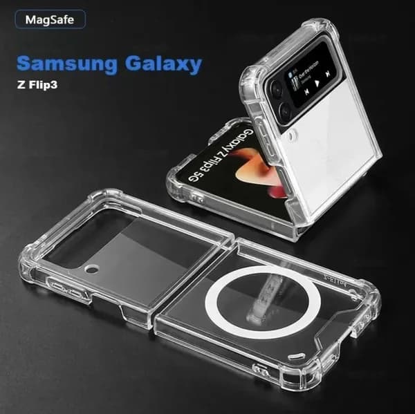 Чехол для Samsung Galaxy Z-Flip 3 Magsafe противоударный с поддержкой беспроводной зарядки, прозрачный