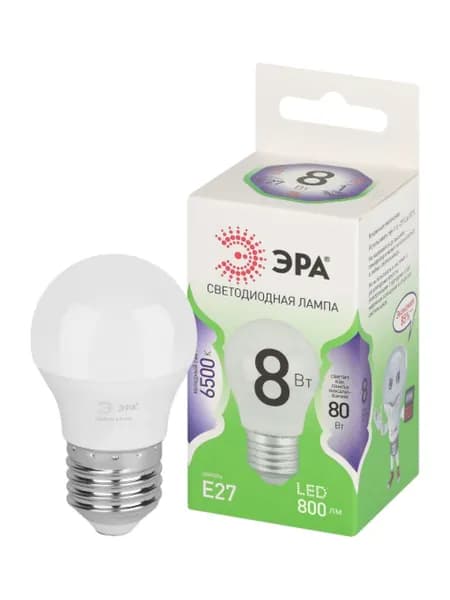 Лампочка светодиодная ЭРА GREEN LINE Б0067022 LED P45-8W-865-E27 GL E27 8 Вт шар холодный свет