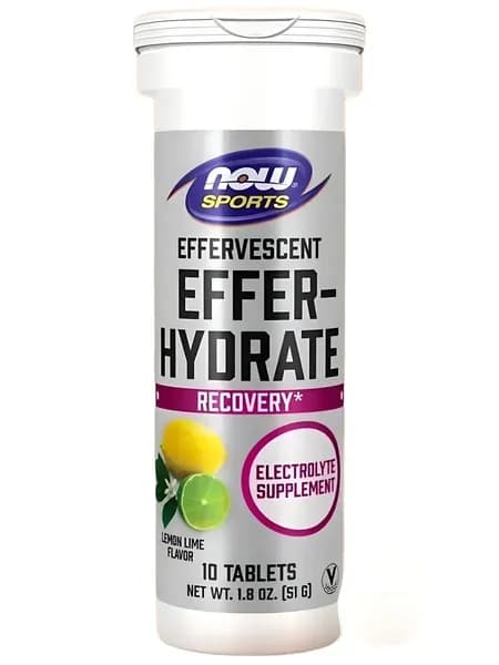 NOW Effer-Hydrate, Кальций + Магний + Натрий + Калий, 10 шипучих таблеток (Лимон-Лайм), Электролиты спортивные, для спорта, для тренировок изотоник