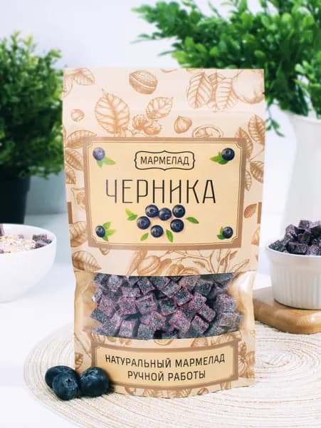 Натуральный мармелад ручной работы Черника 150 гр, кубики