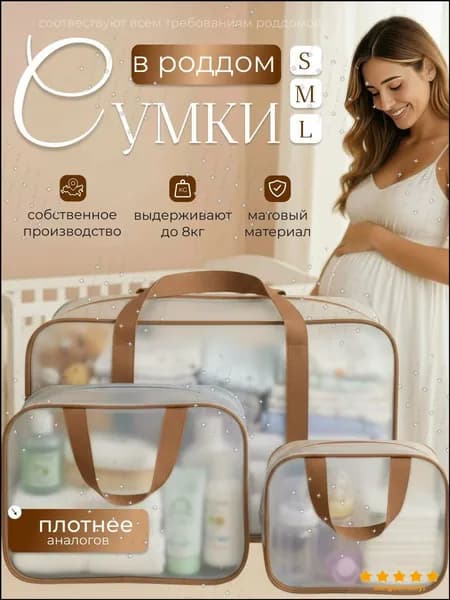 Сумки в роддом прозрачные для беременных набор 3 шт. без наполнения для мамы и малыша
