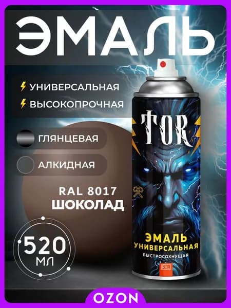 TOR Аэрозольная краска Быстросохнущая, Алкидная, Глянцевое покрытие, 0.52 л, 0.27 кг, шоколадный