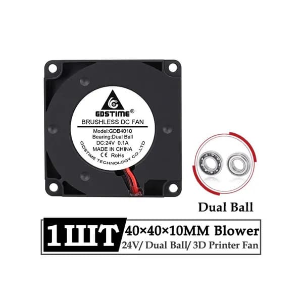 Вентилятор 4010, 12000RPM, 0.1A, 24V GDSTIME центробежный (улитка-турбина) с шарикоподшипниками (Dual Ball)