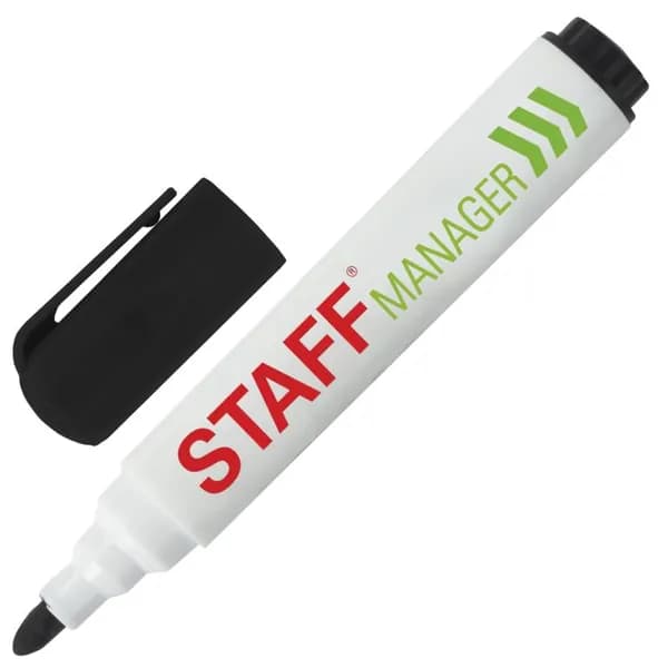 Маркер стираемый для белой доски ЧЕРНЫЙ, 5 мм, с клипом // STAFF "Manager" WBM-491
