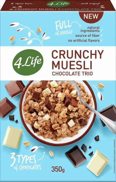 Мюсли 4Life 3 вида шоколада хрустящие, 350г