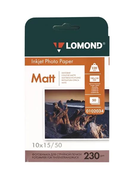Фотобумага матовая односторонняя для струйных принтеров Lomond 0102034, А6, 230 г/м2, 50 л.