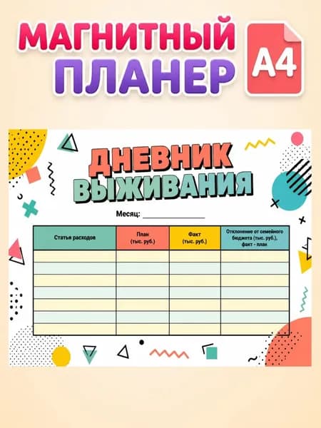 Планер магнитный на холодильник с маркером. Дневник выживания. Формат А4