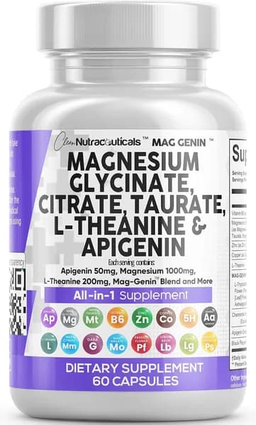 Комплекс Clean Nutra Magnesium Glycine Complex содержит L-теанин, цитрат апигенина, таурин (5-HTP), ГАМК, экстракт маракуйи, мелиссу, L-глицин и фосфатидилсерин.