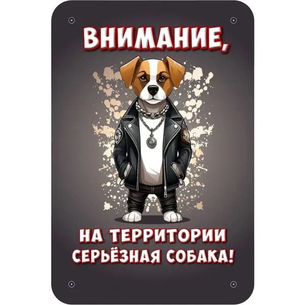 Декоративная табличка "Внимание, на территории серьёзная собака!" (Осторожно, злая собака) / размер 30х20см, Серьёзная