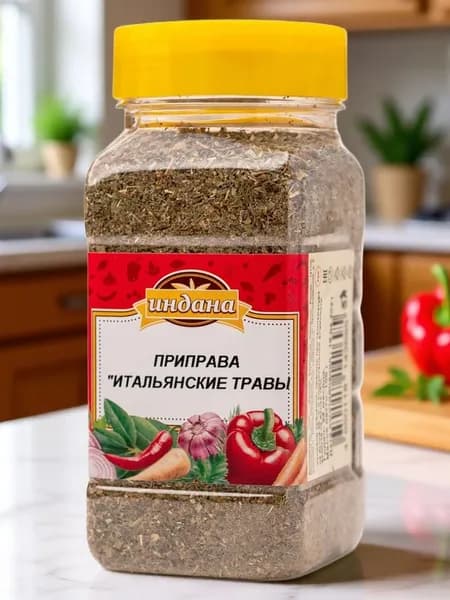 Приправа "Итальянские травы: 100 гр. Орегано, тимьян, базилик, майоран, петрушка, розмарин, парика красная "Индана" 500 мл. с дозатором