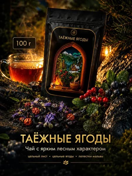 Черный авторский чай Таёжные ягоды, 100 г