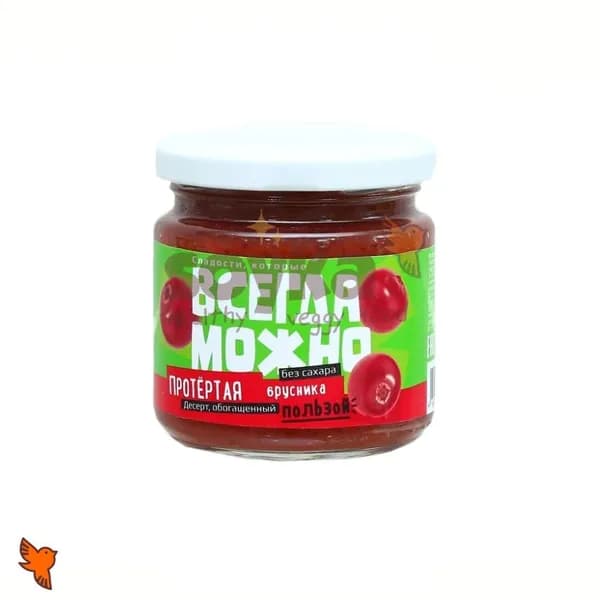Протертая ягода брусники Всегда Можно, 200г