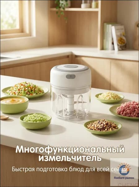 Маленький электрический кухонный дробилка для чеснока, автоматический вариант белого цвета