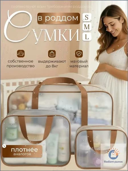 Сумки в роддом прозрачные для беременных набор 3 шт. без наполнения для мамы и малыша