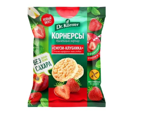 Dr. Korner Мини хлебцы кукурузно-рисовые, Смузи Клубника, 40г