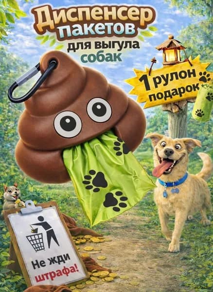 Держатель пакетов для выгула собак с диспенсером гигиенических пакетов
