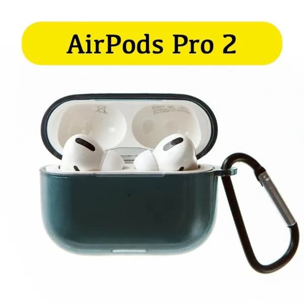 Чехол для AirPods Pro 2 с карабином, черный полупрозрачный
