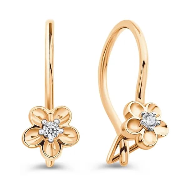 Серьги детские с фианитами из красного золота 375 пробы 585GOLD
