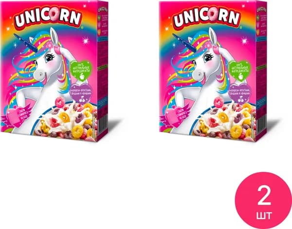 Готовый завтрак Kellogg's Unicorn Радужные колечки с фруктовым вкусом 195г (комплект из 2 шт)