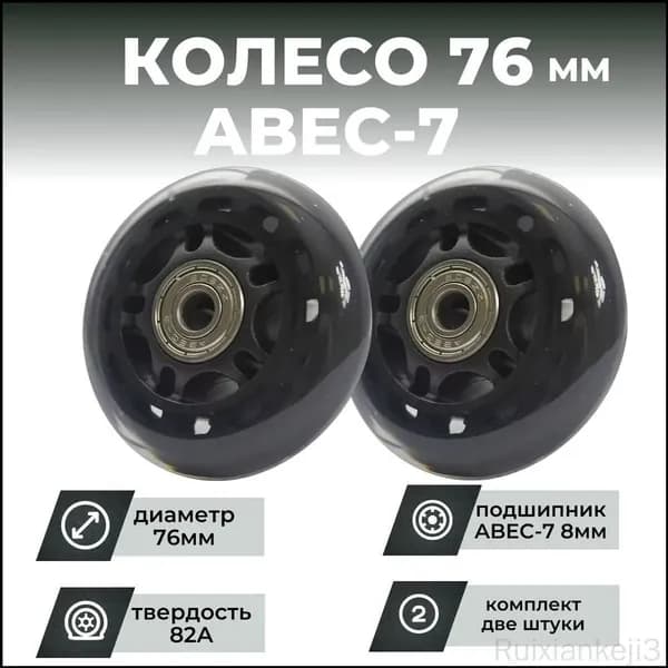 Колесо для роликов 76х24 PU твердость 82, чёрное, подшипник (2шт)