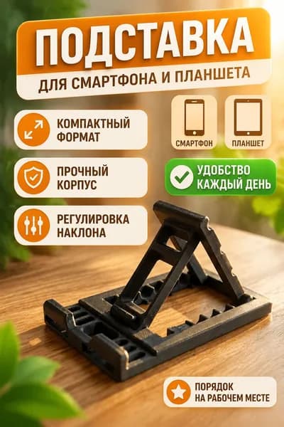 Подставка для телефона, подставка для смартфона, подставка для планшета, настольная, Цвет Чёрный