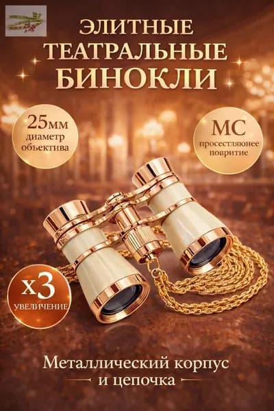 Бинокль театральный 3x, металлический корпус, бронзовый