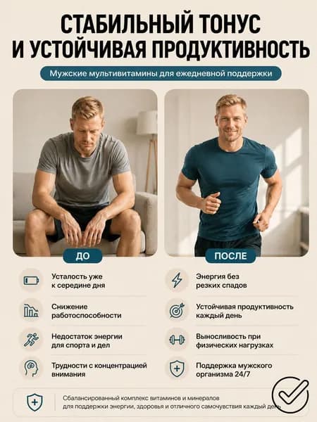 Витамины для мужчин, мультивитамины мужские, витаминный комплекс, тестобустер