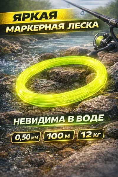 Маркерная леска рыболовная 0.50 мм,100 м,12 кг, 1шт для карповой ловли, фидера и донки, калиброванная мононить