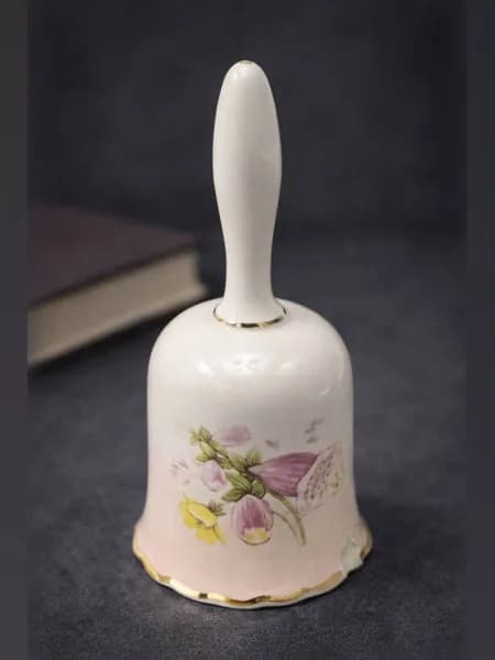 Колокольчик фарфоровый Royal Worcester Palissy с цветами и позолотой, Англия 1980, винтажный (есть скол)