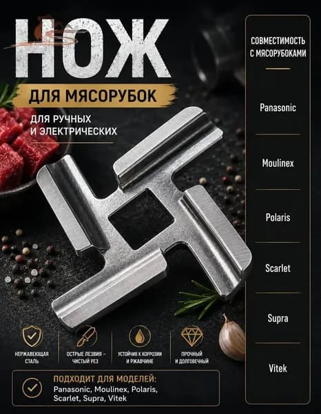 Нож для мясорубки с хромированным покрытием для электромясорубок