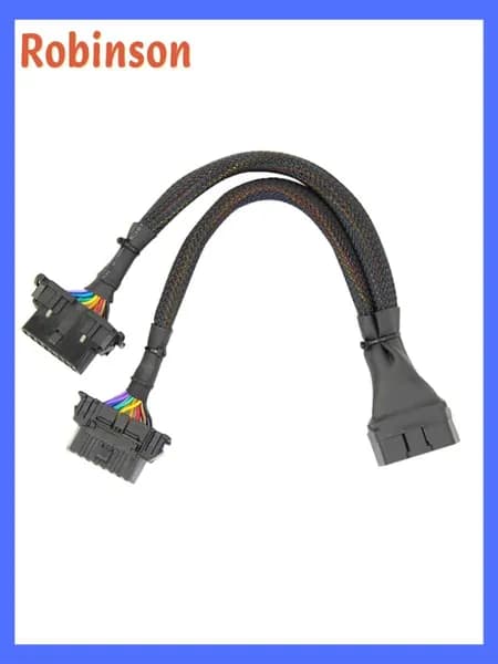 Разветвитель OBD2/OBD II с 16 контактами, удлинительный кабель: 1 штекер и 2 гнезда, длина 30 см.
