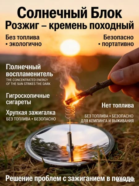 Солнечное блок розжига, кремень походный, безопасное портативное зажигание. Подходит для кемпинга.Солнечный воспламенитель