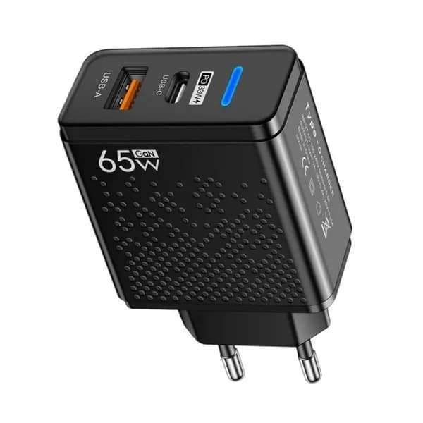 Интеллектуальный блок питания 65W 2 порта, Черный