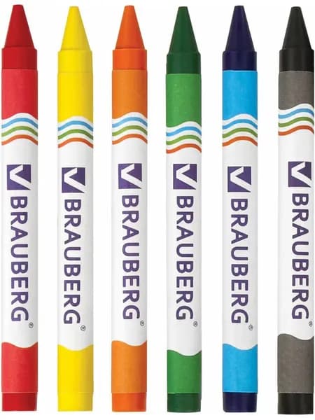 Мелки восковые 6 шт Brauberg, цветные