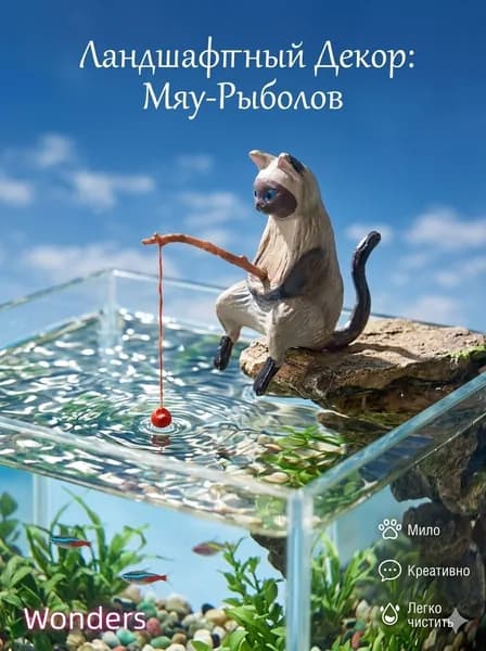 Украшение Ландшафтного дизайна аквариума для ловли Мяу-Little Hamster Fishing