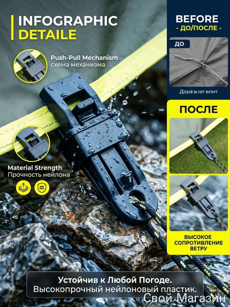 Захват, многофункциональный, чёрный, для активного отдыха пластик