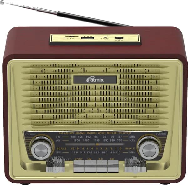 Радиоприемник стерео РЕТРО Ritmix RPR-088 / 089, Bluetooth , FM радио, USB SD AUX, аккум., бат., сеть