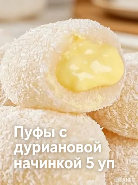 Пуфы с начинкой из дуриана, воздушное пирожное с кремом