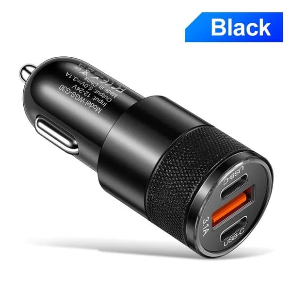 Автомобильное зарядное устройство USB-C PD 15W, 3.1A, алюминий, для смартфонов и планшетов, компактное, защита от перегрузки, черный/белый
